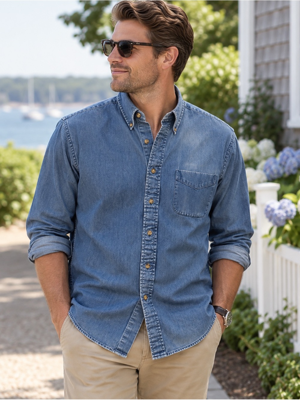 Brooks Brothers Men’s M Supima Cotton Denim Chambray Button Down Shirt Blue